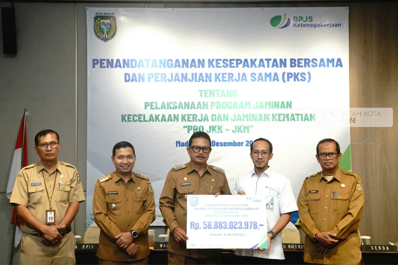 Teken Kerja Sama Pro JKK-JKM, Pemkot Madiun Pastikan Tenaga Kerja di Kota Madiun Terlindungi